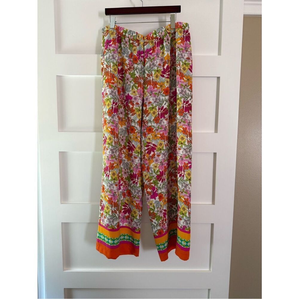 Floral & Ivy Wide-Leg Lounge Pants in Pink Orange Yellow Dopamine hit